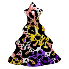 Black Leopard Print With Yellow, Gold, Purple And Pink Christmas Tree Ornament (two Sides)