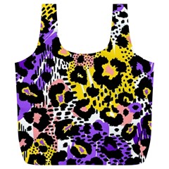 Black Leopard Print With Yellow, Gold, Purple And Pink Full Print Recycle Bag (xl) by AnkouArts
