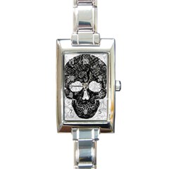 Black Skull On White Rectangle Italian Charm Watch by AnkouArts