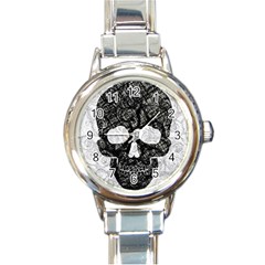 Black Skull On White Round Italian Charm Watch