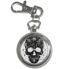 Black Skull On White Key Chain Watches by AnkouArts