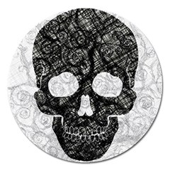 Black Skull On White Magnet 5  (round) by AnkouArts