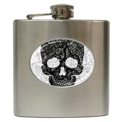 Black Skull On White Hip Flask (6 Oz)