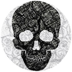 Black Skull On White Wooden Puzzle Round by AnkouArts