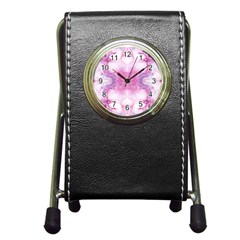 Pink Abstract Repeats Pen Holder Desk Clock by kaleidomarblingart