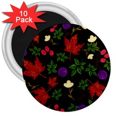 Golden Autumn, Red-yellow Leaves And Flowers  3  Magnets (10 Pack)  by Daria3107