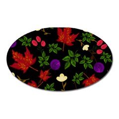 Golden Autumn, Red-yellow Leaves And Flowers  Oval Magnet by Daria3107