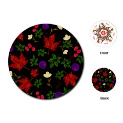 Golden Autumn, Red-yellow Leaves And Flowers  Playing Cards Single Design (round) by Daria3107