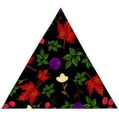 Golden Autumn, Red-yellow Leaves And Flowers  Wooden Puzzle Triangle by Daria3107