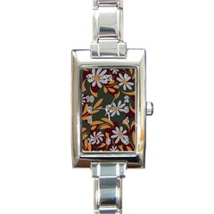 Folk Flowers Pattern Floral Surface Design Rectangle Italian Charm Watch