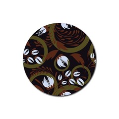 Folk Flowers Pattern Floral Surface Design Rubber Round Coaster (4 Pack)  by Eskimos