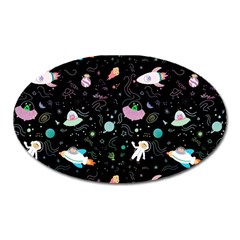 Funny Astronauts, Rockets And Rainbow Space Oval Magnet by SychEva