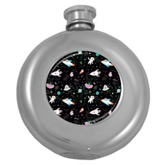 Funny Astronauts, Rockets And Rainbow Space Round Hip Flask (5 Oz) by SychEva