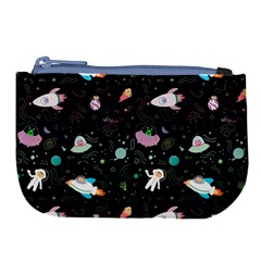 Funny Astronauts, Rockets And Rainbow Space Large Coin Purse by SychEva