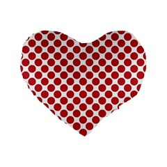 White W Red Dots Standard 16  Premium Flano Heart Shape Cushions by SomethingForEveryone