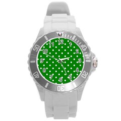 1950 Green White Dots Round Plastic Sport Watch (l)