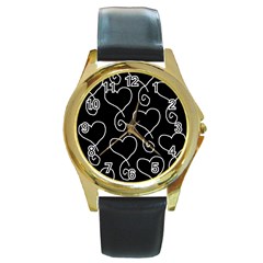 White Outlined Hearts Round Gold Metal Watch by SomethingForEveryone