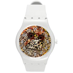 Root Humanity Bar And Qr Code Combo In Brown Round Plastic Sport Watch (m) by WetdryvacsLair