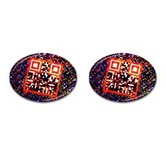 Root Humanity Bar And Qr Code In Flash Orange And Purple Cufflinks (oval) by WetdryvacsLair