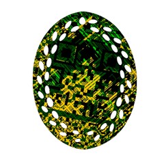 Root Humanity Bar And Qr Code Green And Yellow Doom Ornament (oval Filigree) by WetdryvacsLair