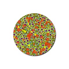Flower Bomb 8 Rubber Coaster (round)  by PatternFactory