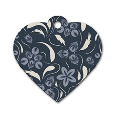 Folk Flowers Pattern  Dog Tag Heart (one Side) by Eskimos