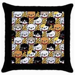 Cat-seamless-pattern-lucky-cat-japan-maneki-neko-vector-kitten-calico-pet-scarf-isolated-repeat-back Throw Pillow Case (black) by elchino