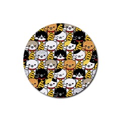 Cat-seamless-pattern-lucky-cat-japan-maneki-neko-vector-kitten-calico-pet-scarf-isolated-repeat-back Rubber Coaster (round)  by elchino