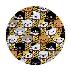 Cat-seamless-pattern-lucky-cat-japan-maneki-neko-vector-kitten-calico-pet-scarf-isolated-repeat-back Round Ornament (two Sides) by elchino