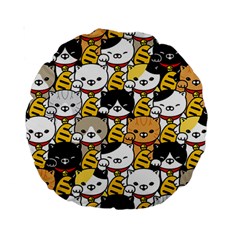 Cat-seamless-pattern-lucky-cat-japan-maneki-neko-vector-kitten-calico-pet-scarf-isolated-repeat-back Standard 15  Premium Round Cushions by elchino