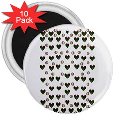 Hearts And Pearls For Love And Plants For Peace 3  Magnets (10 Pack)  by pepitasart