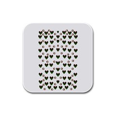 Hearts And Pearls For Love And Plants For Peace Rubber Square Coaster (4 Pack)  by pepitasart