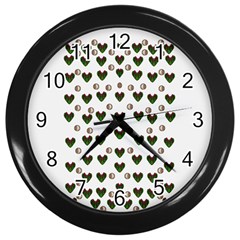 Hearts And Pearls For Love And Plants For Peace Wall Clock (Black)