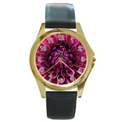 Dahlia-flower-purple-dahlia-petals Round Gold Metal Watch
