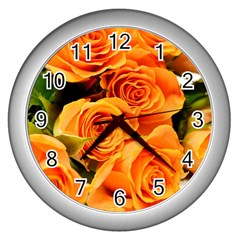 Roses-flowers-orange-roses Wall Clock (Silver)