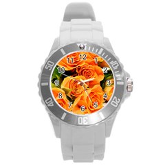 Roses-flowers-orange-roses Round Plastic Sport Watch (l) by Sapixe
