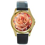 Roses-flowers-rose-bloom-petals Round Gold Metal Watch Front