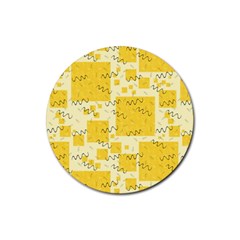 Party-confetti-yellow-squares Rubber Round Coaster (4 Pack)  by Sapixe
