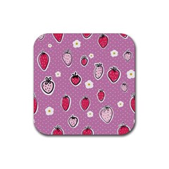 Juicy Strawberries Rubber Coaster (square)  by SychEva