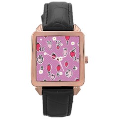 Juicy Strawberries Rose Gold Leather Watch  by SychEva