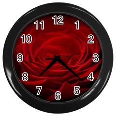 Rose-red-rose-red-flower-petals-waves-glow Wall Clock (black)