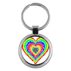 Tie Dye Heart Colorful Prismatic Key Chain (Round)