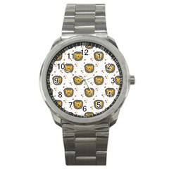 Lion Heads Pattern Design Doodle Sport Metal Watch