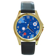 Christmas Pattern Tree Design Round Gold Metal Watch by Sapixe