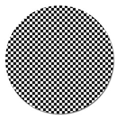 Black And White Checkerboard Background Board Checker Magnet 5  (round) by Sapixe