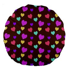 Colorfull Hearts On Choclate Large 18  Premium Round Cushions