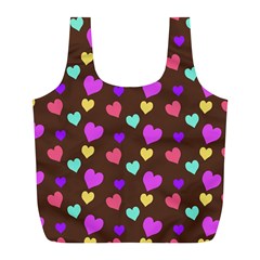 Colorfull Hearts On Choclate Full Print Recycle Bag (l) by Daria3107