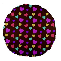 Colorfull Hearts On Choclate Large 18  Premium Flano Round Cushions