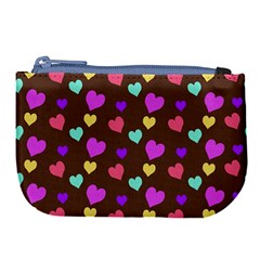 Colorfull Hearts On Choclate Large Coin Purse by Daria3107