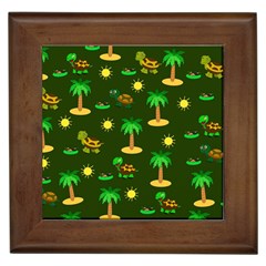 Turtle And Palm On Green Pattern Framed Tile